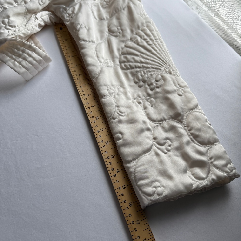 Vintage 90s Quilted Shell Trapunto Long Robe Cream Satin Dressing Gown L - Picture 9 of 14